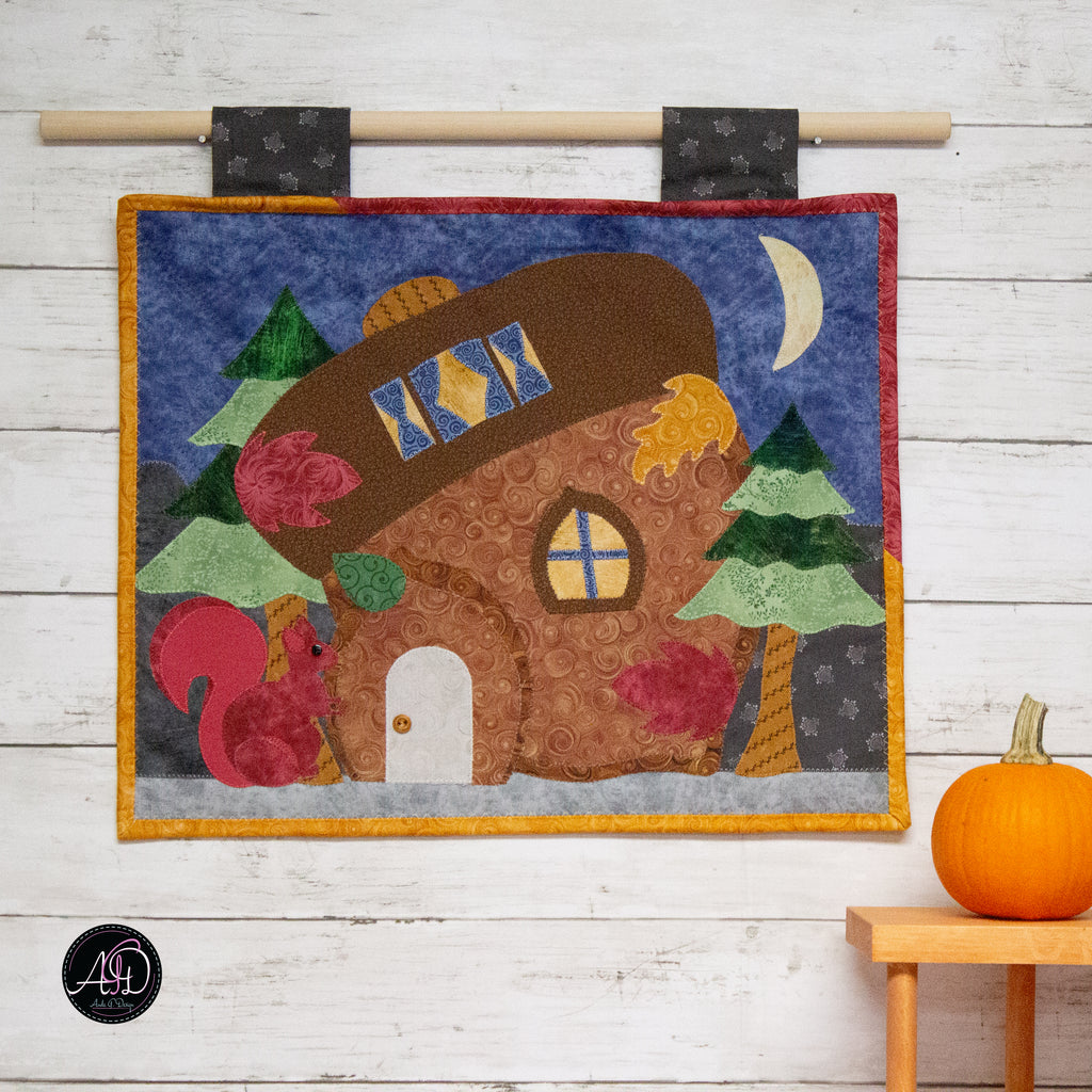 Autumn Acorn House Quilted Applique Wall Hanging