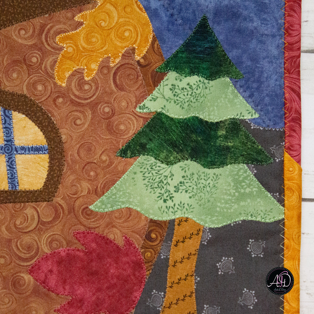 Autumn Acorn House Quilted Applique Wall Hanging