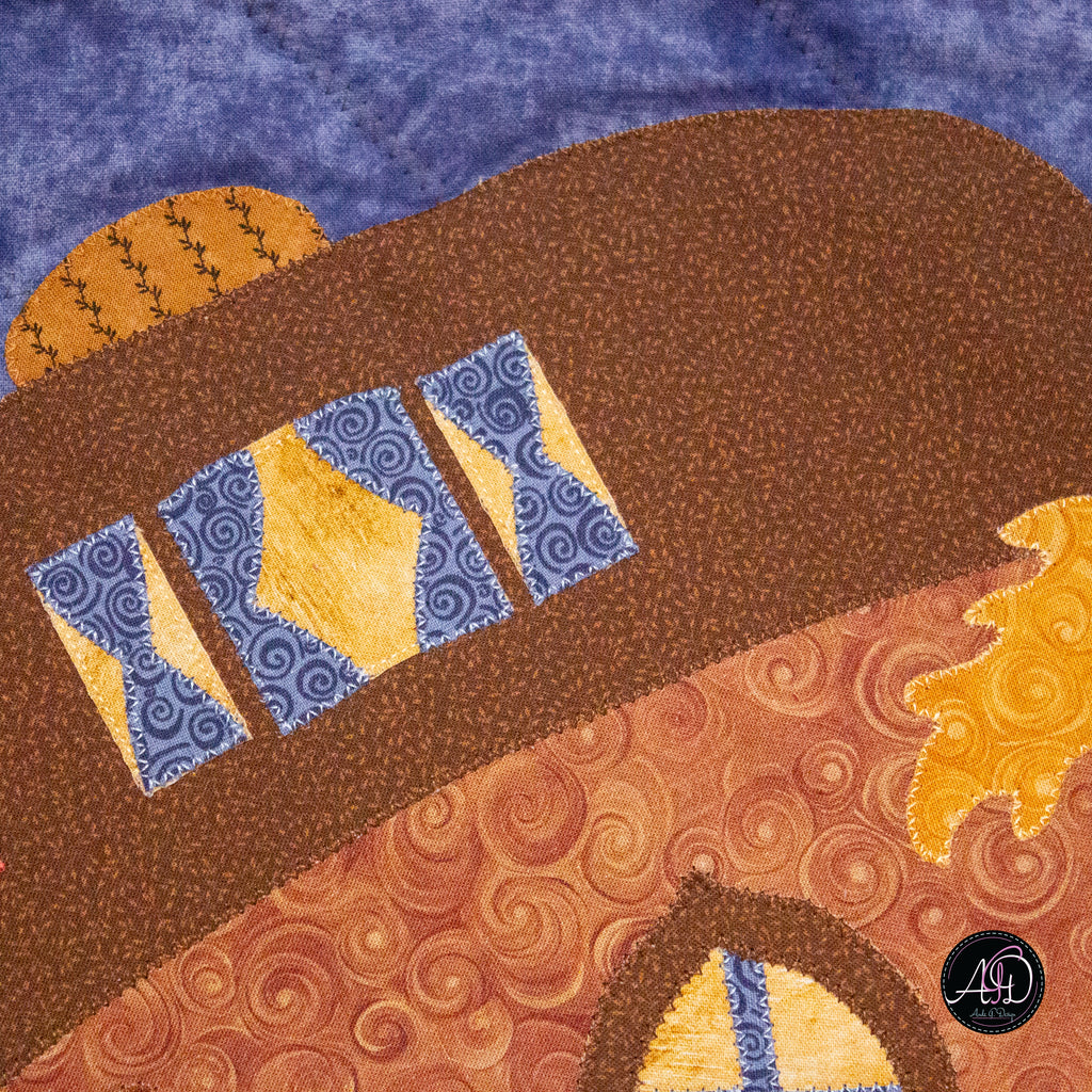 Autumn Acorn House Quilted Applique Wall Hanging