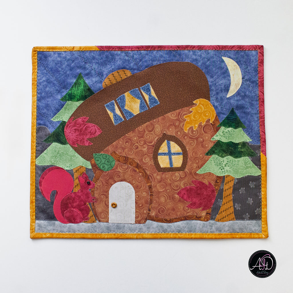 Autumn Acorn House Quilted Applique Wall Hanging