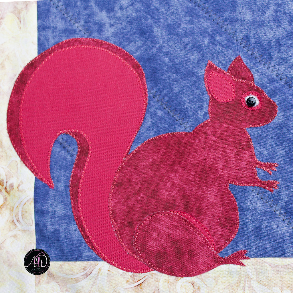 Autumn Acorn and Squirrel Quilted Applique Table Runner