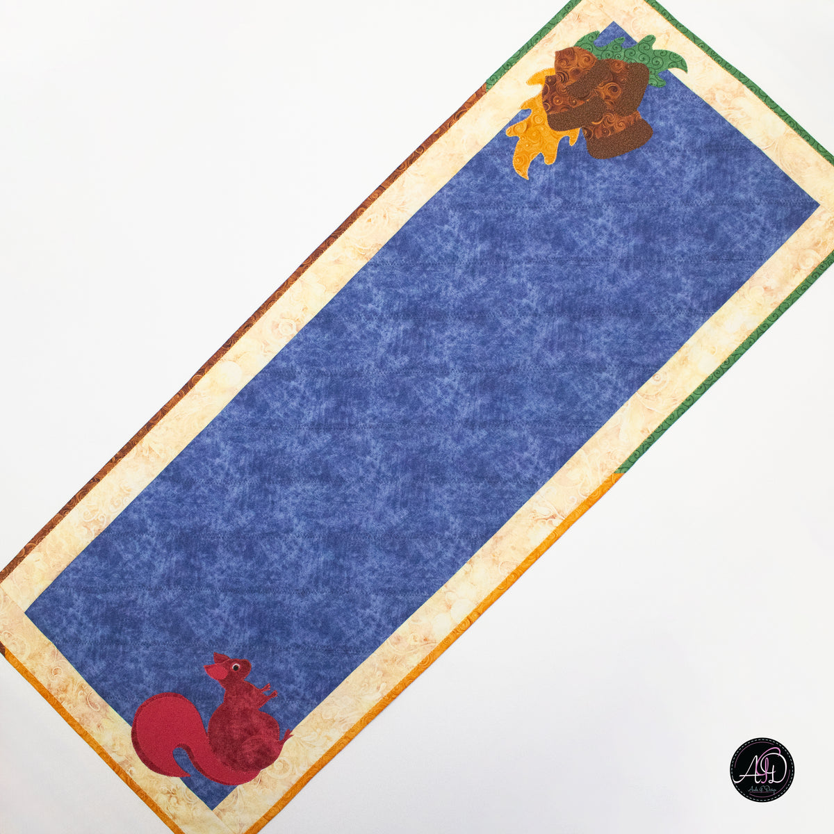 Autumn Acorn and Squirrel Quilted Applique Table Runner