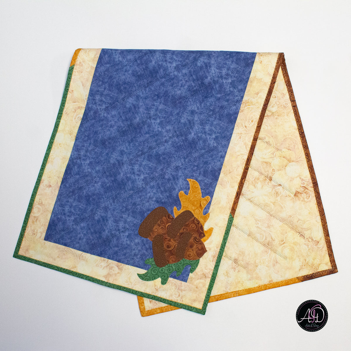 Autumn Acorn and Squirrel Quilted Applique Table Runner
