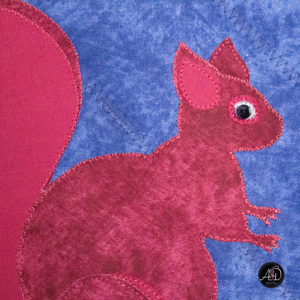 Autumn Acorn and Squirrel Quilted Applique Table Runner
