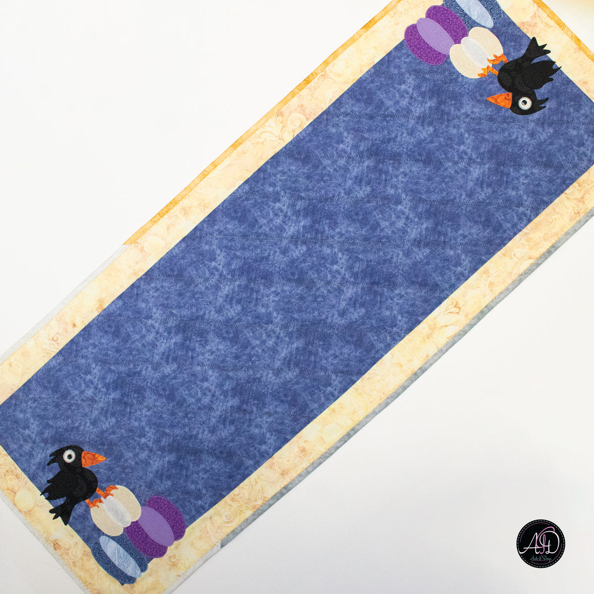 Autumn Crow and Pumpkin Quilted Applique Table Runner