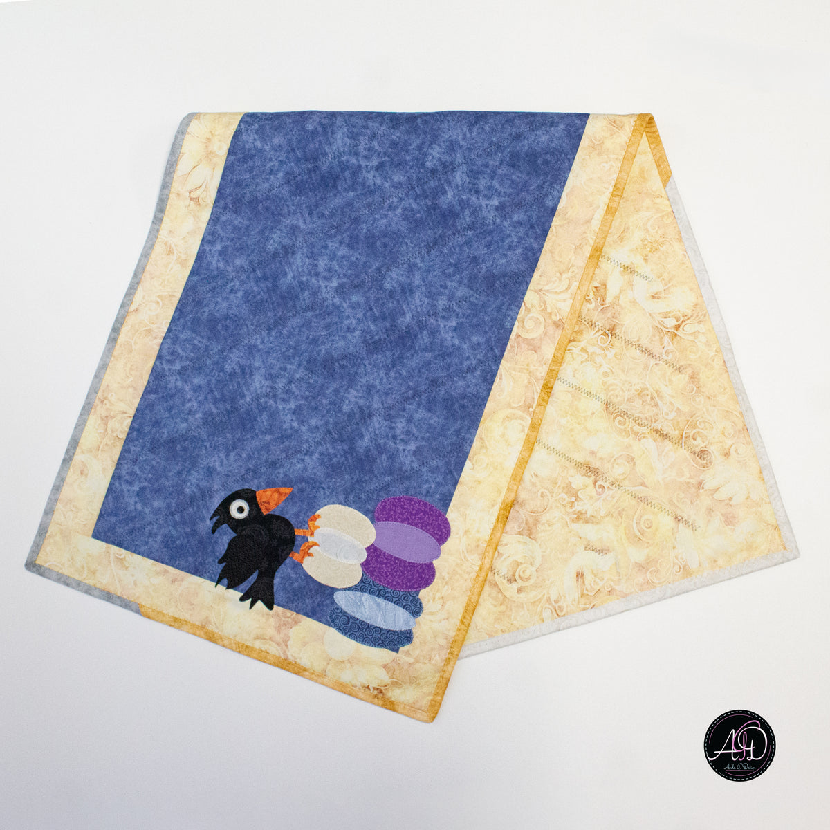 Autumn Crow and Pumpkin Quilted Applique Table Runner
