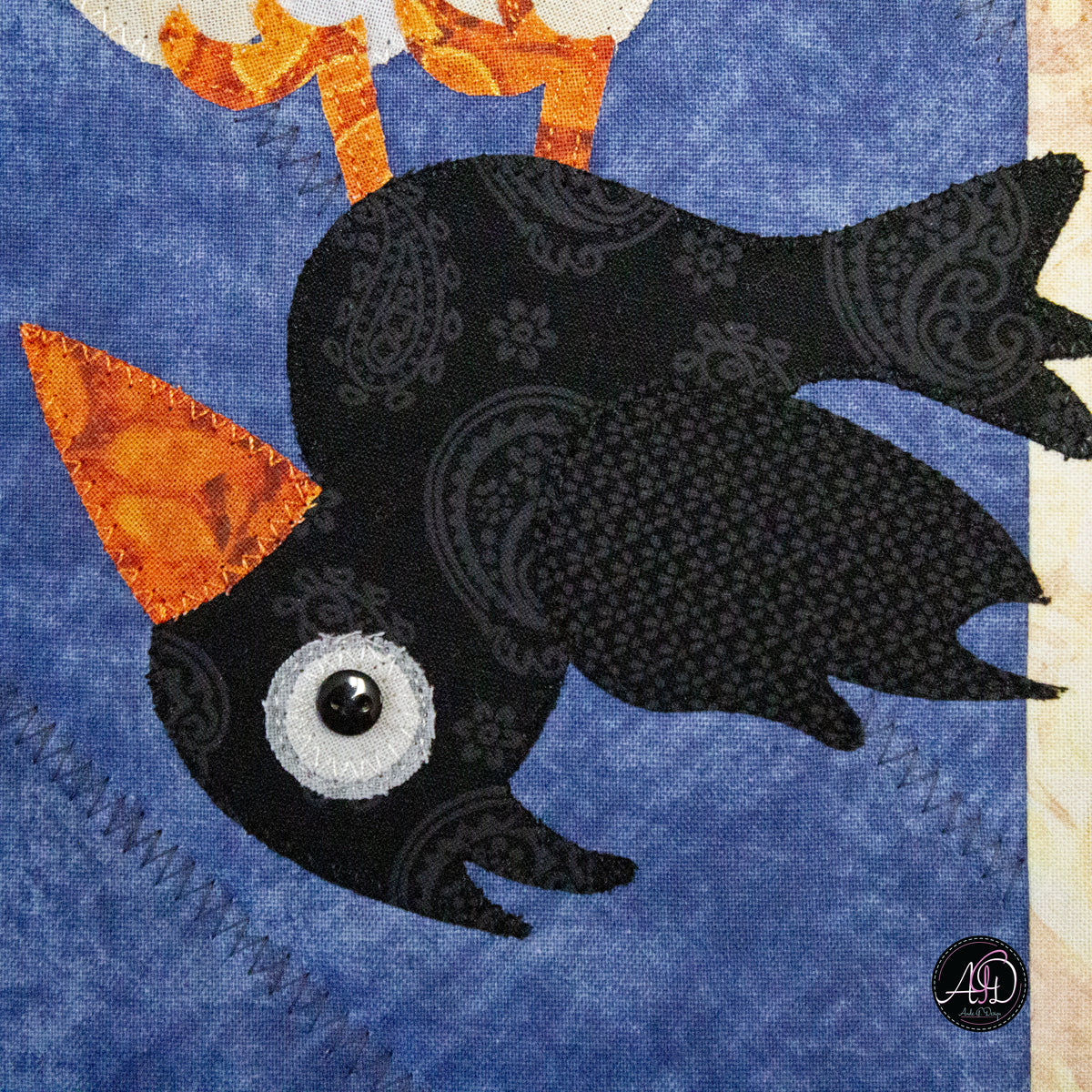 Autumn Crow and Pumpkin Quilted Applique Table Runner