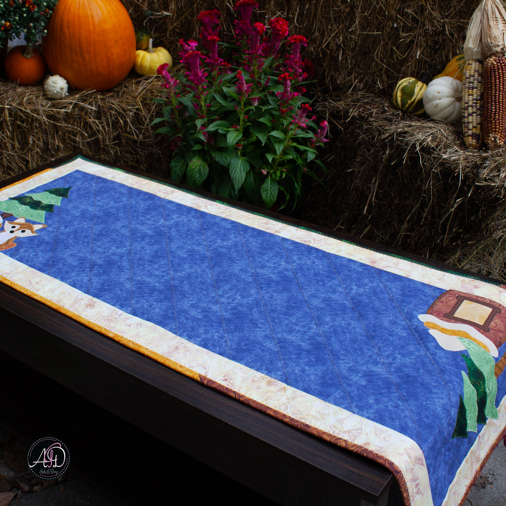 Autumn Fox and Treehouse Quilted Applique Table Runner