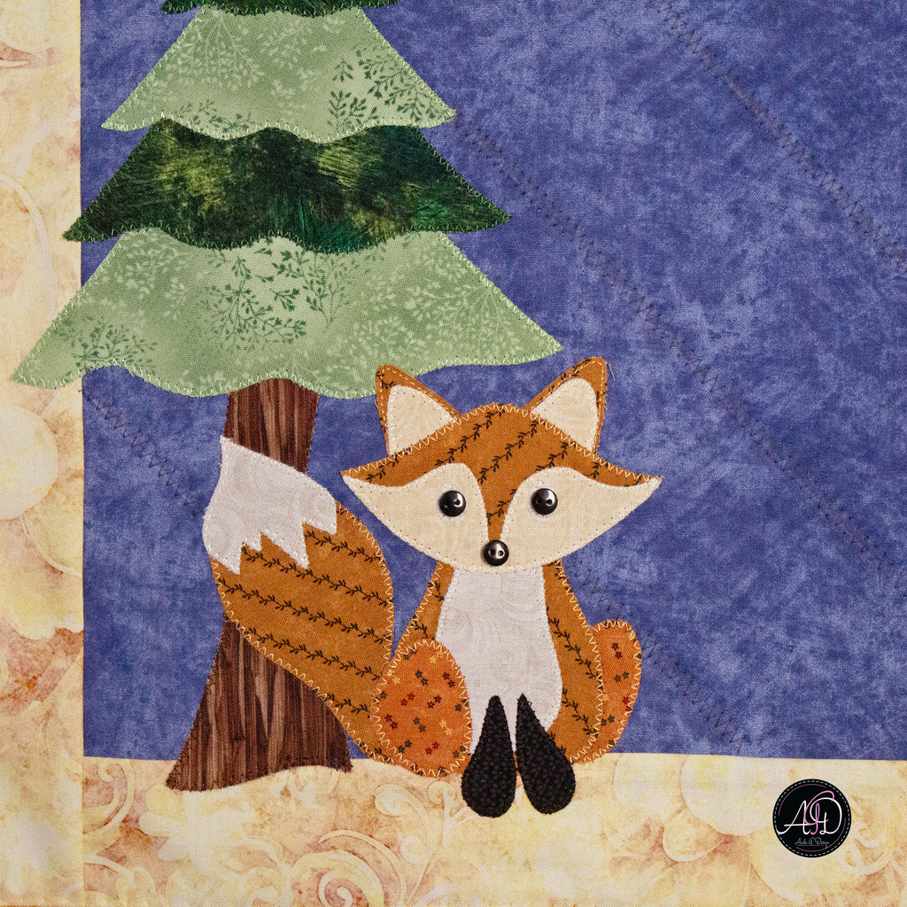 Autumn Fox and Treehouse Quilted Applique Table Runner