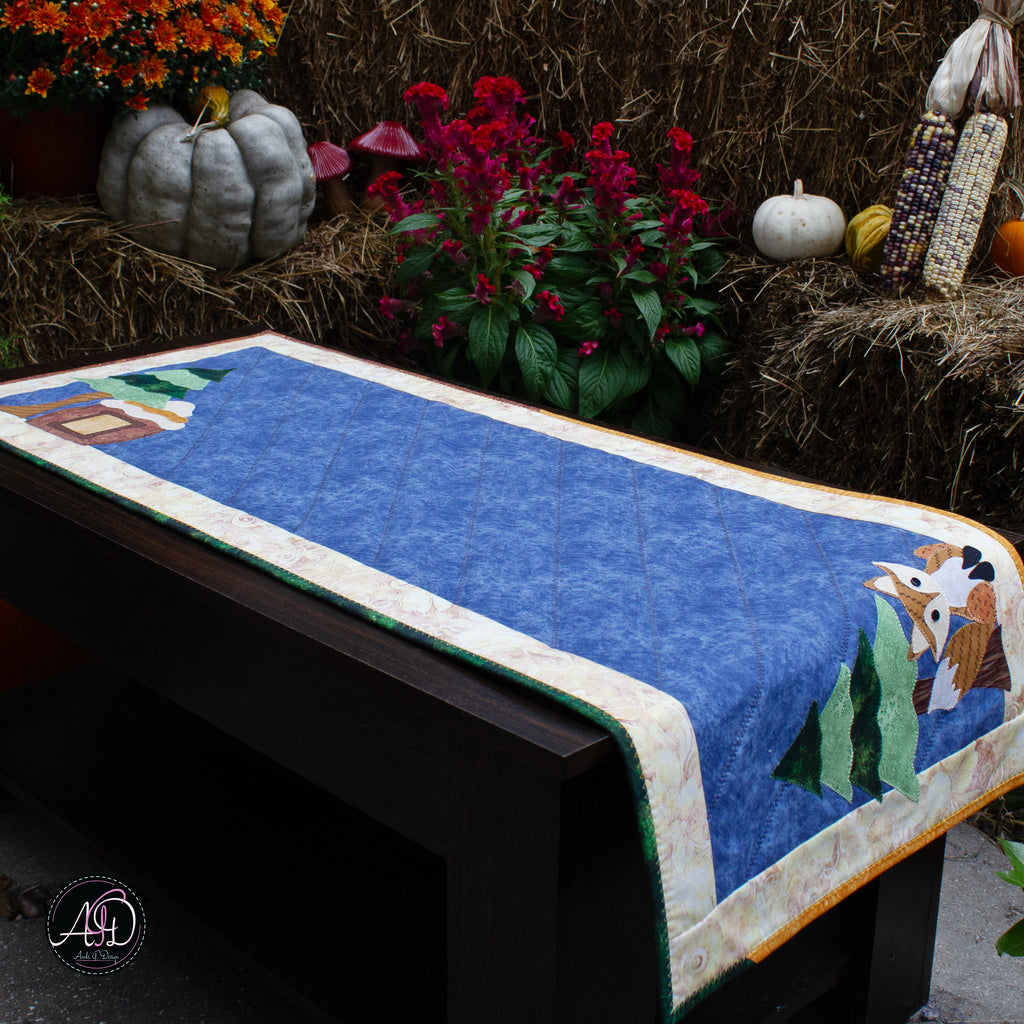 Autumn Fox and Treehouse Quilted Applique Table Runner