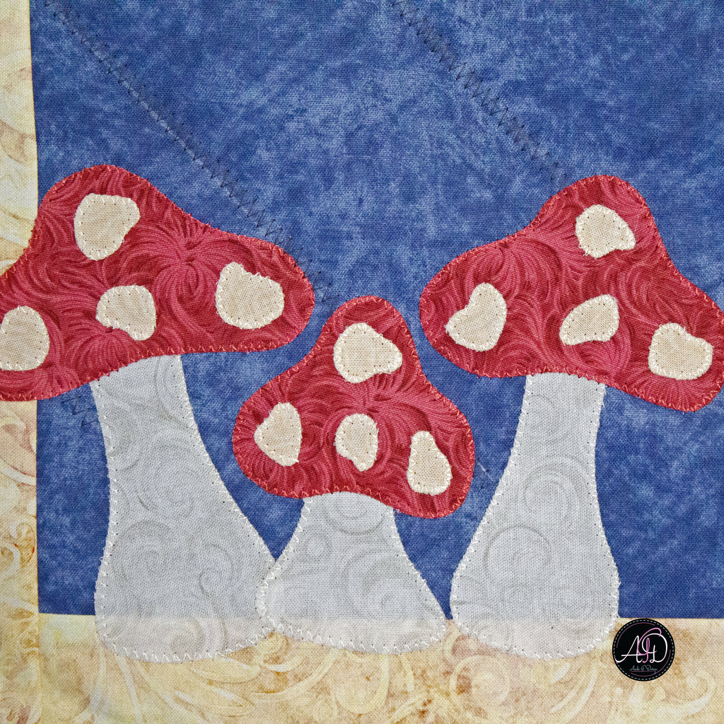 Autumn Mushroom and Owl Quilted Applique Table Runner