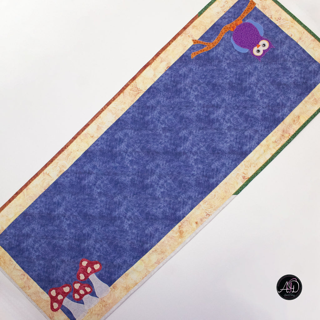 Autumn Mushroom and Owl Quilted Applique Table Runner