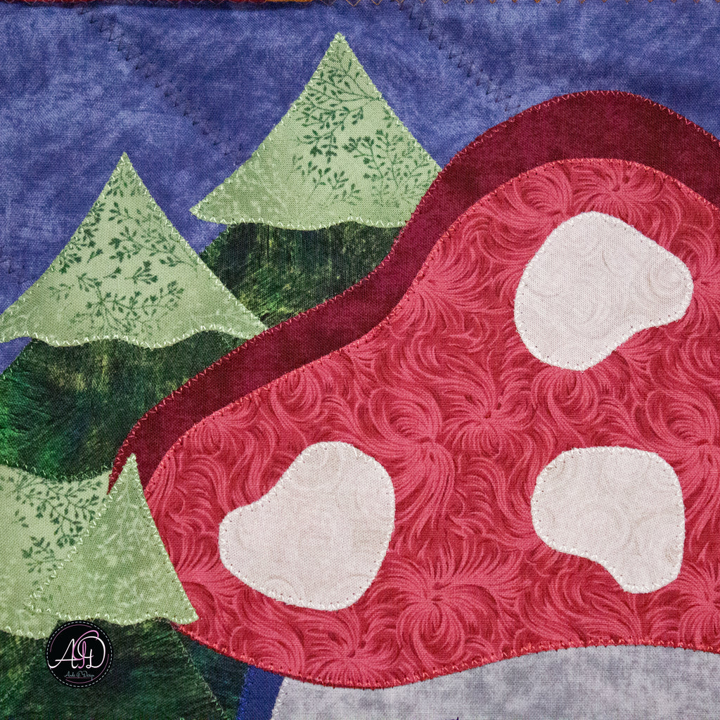 Autumn Mushroom Cottage Quilted Applique Wall Hanging