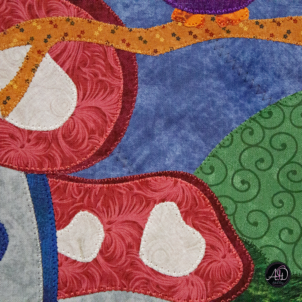 Autumn Mushroom Cottage Quilted Applique Wall Hanging