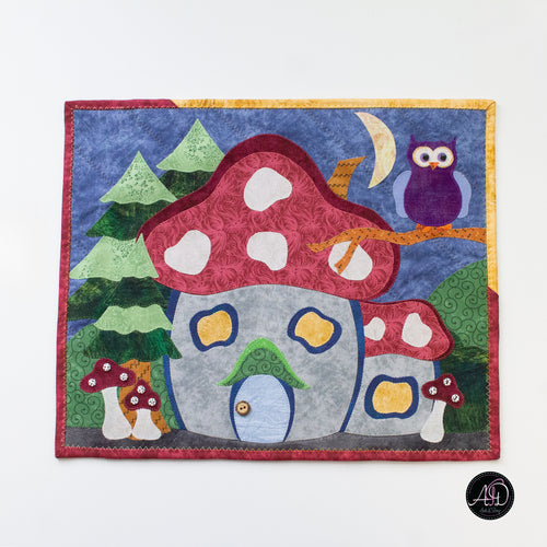 Autumn Mushroom Cottage Quilted Applique Wall Hanging