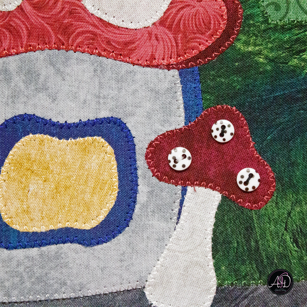 Autumn Mushroom Cottage Quilted Applique Wall Hanging