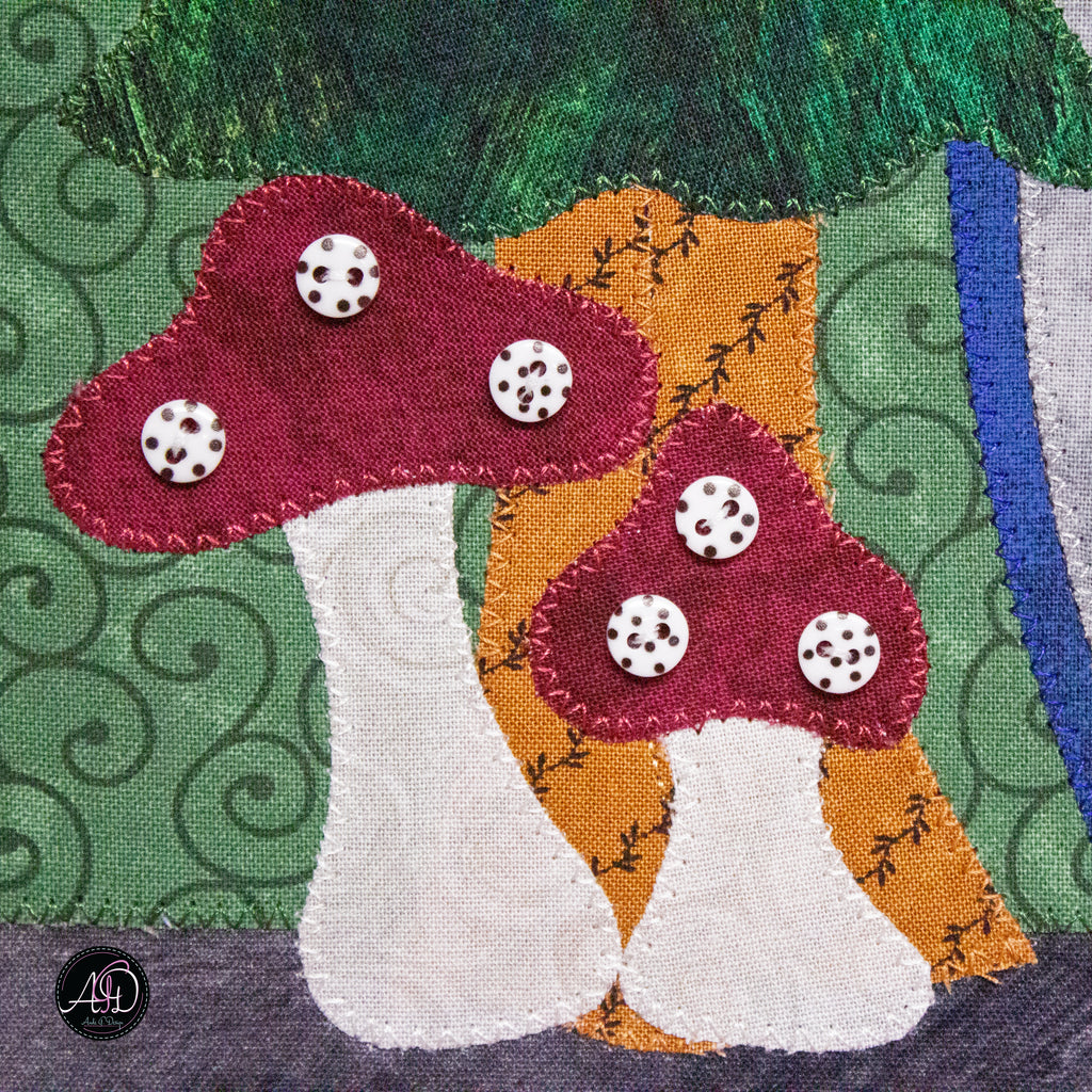 Autumn Mushroom Cottage Quilted Applique Wall Hanging