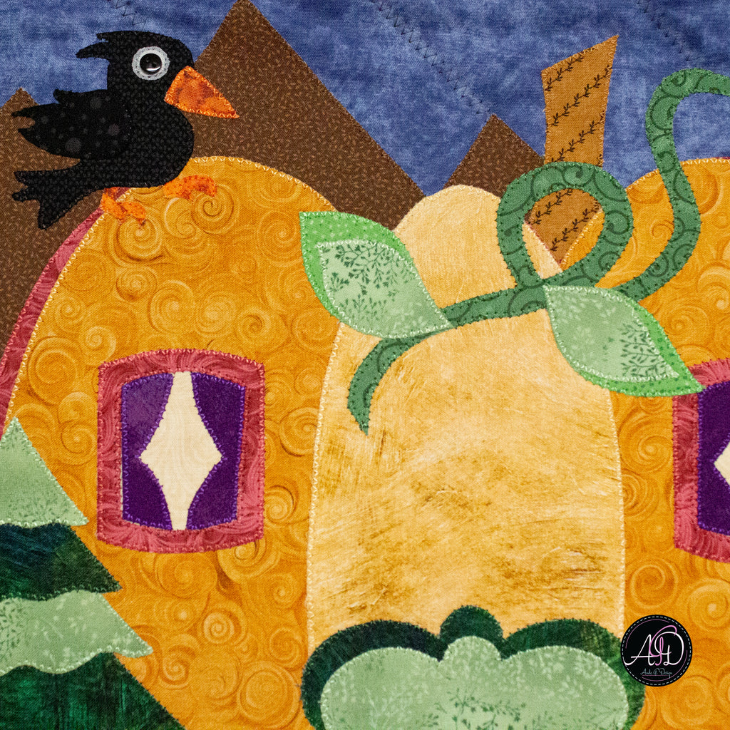 Autumn Pumpkin Cottage Quilted Applique Wall Hanging