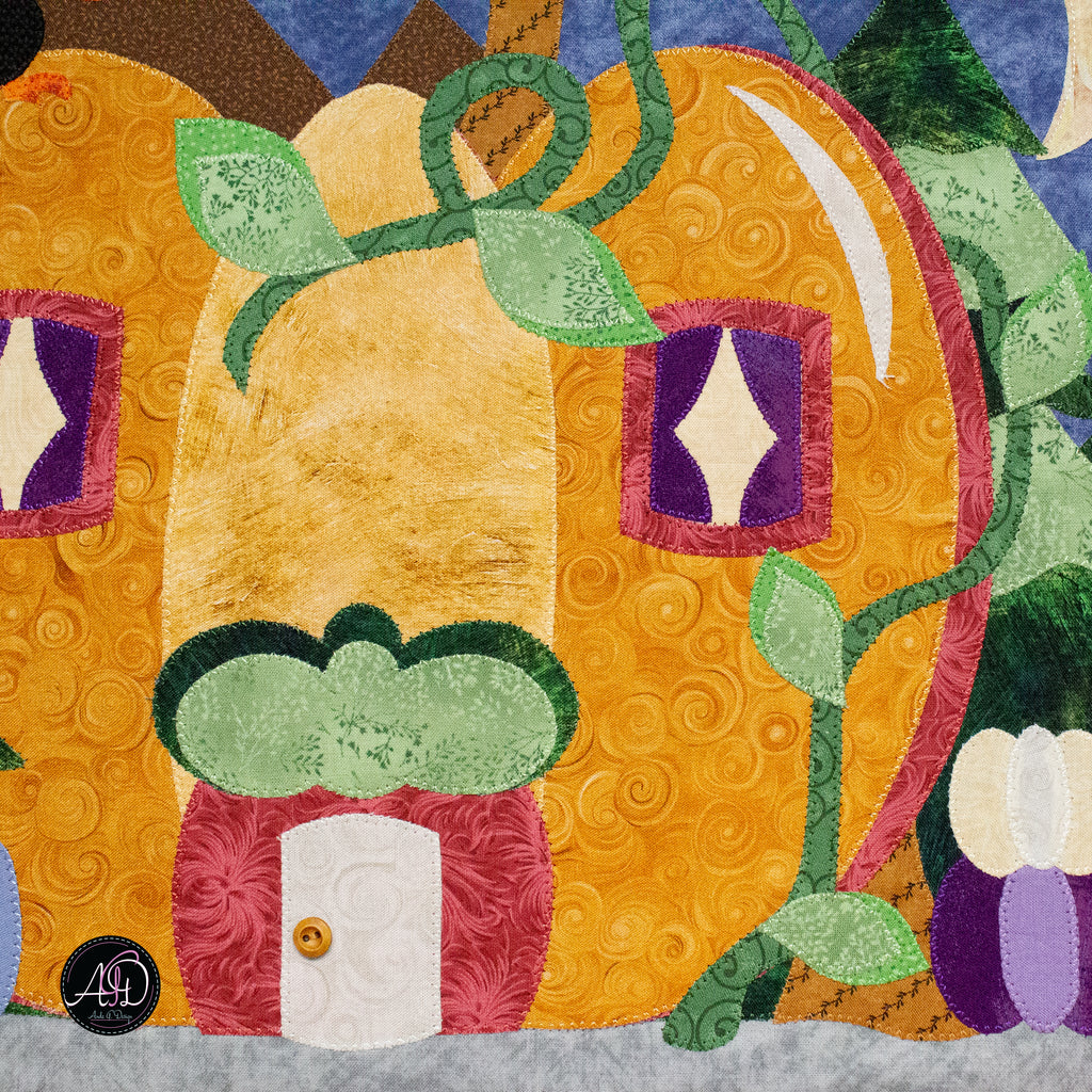 Autumn Pumpkin Cottage Quilted Applique Wall Hanging