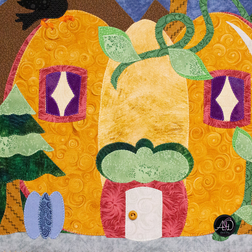Autumn Pumpkin Cottage Quilted Applique Wall Hanging