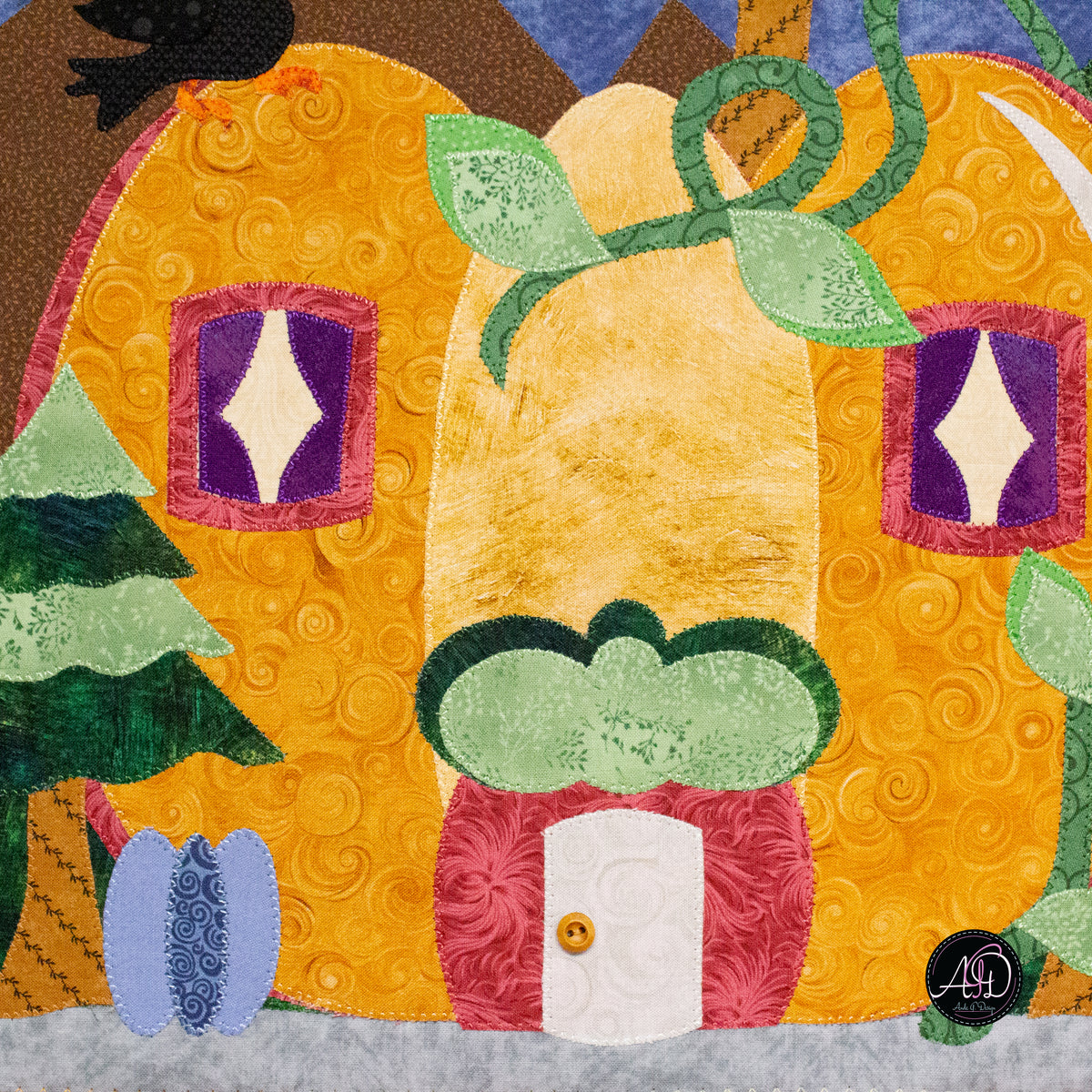Autumn Pumpkin Cottage Quilted Applique Wall Hanging