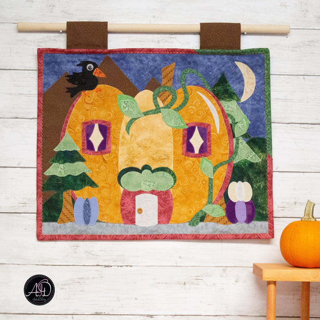 Autumn Pumpkin Cottage Quilted Applique Wall Hanging