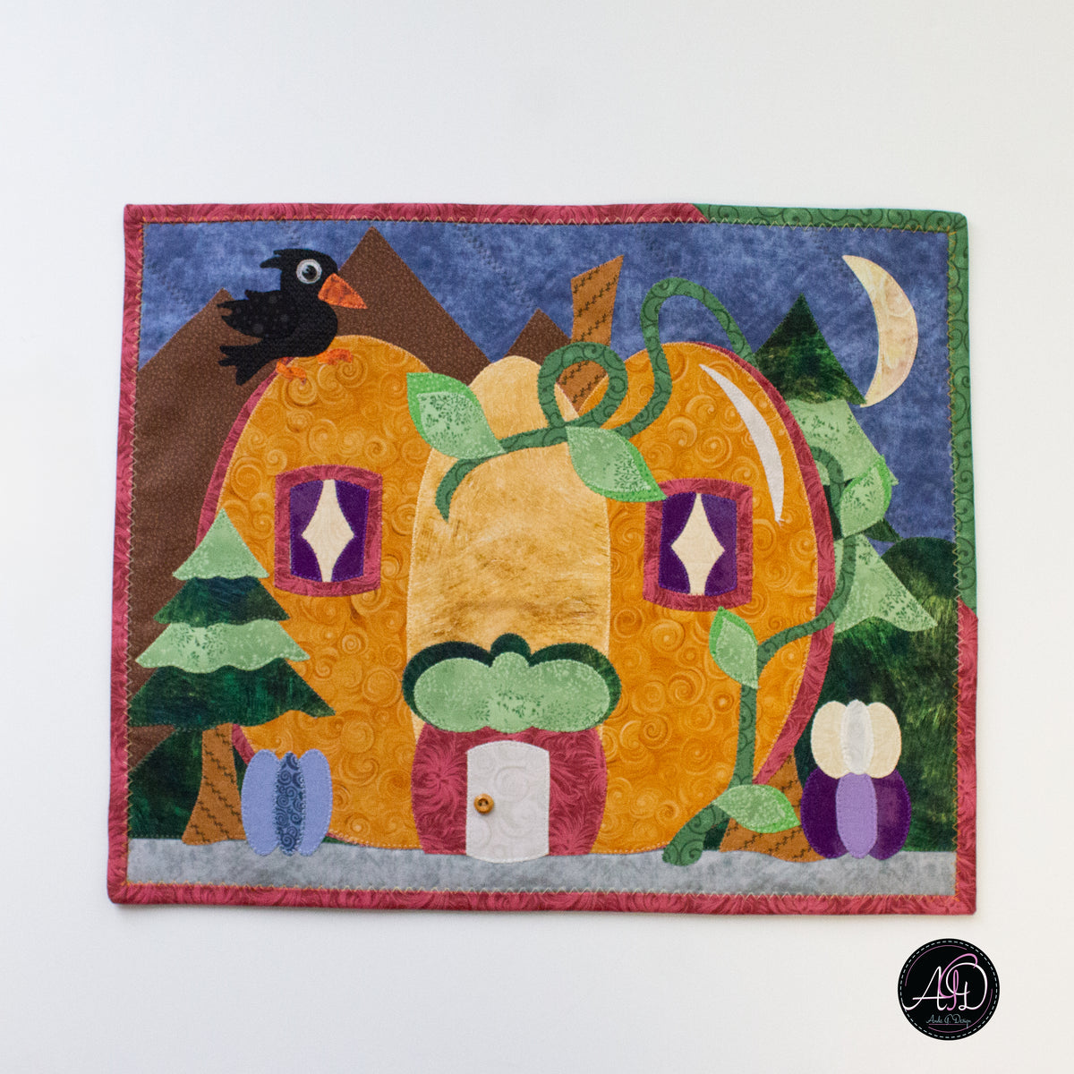 Autumn Pumpkin Cottage Quilted Applique Wall Hanging