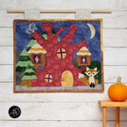 Autumn Treehouse Cottage Quilted Applique Wall Hanging