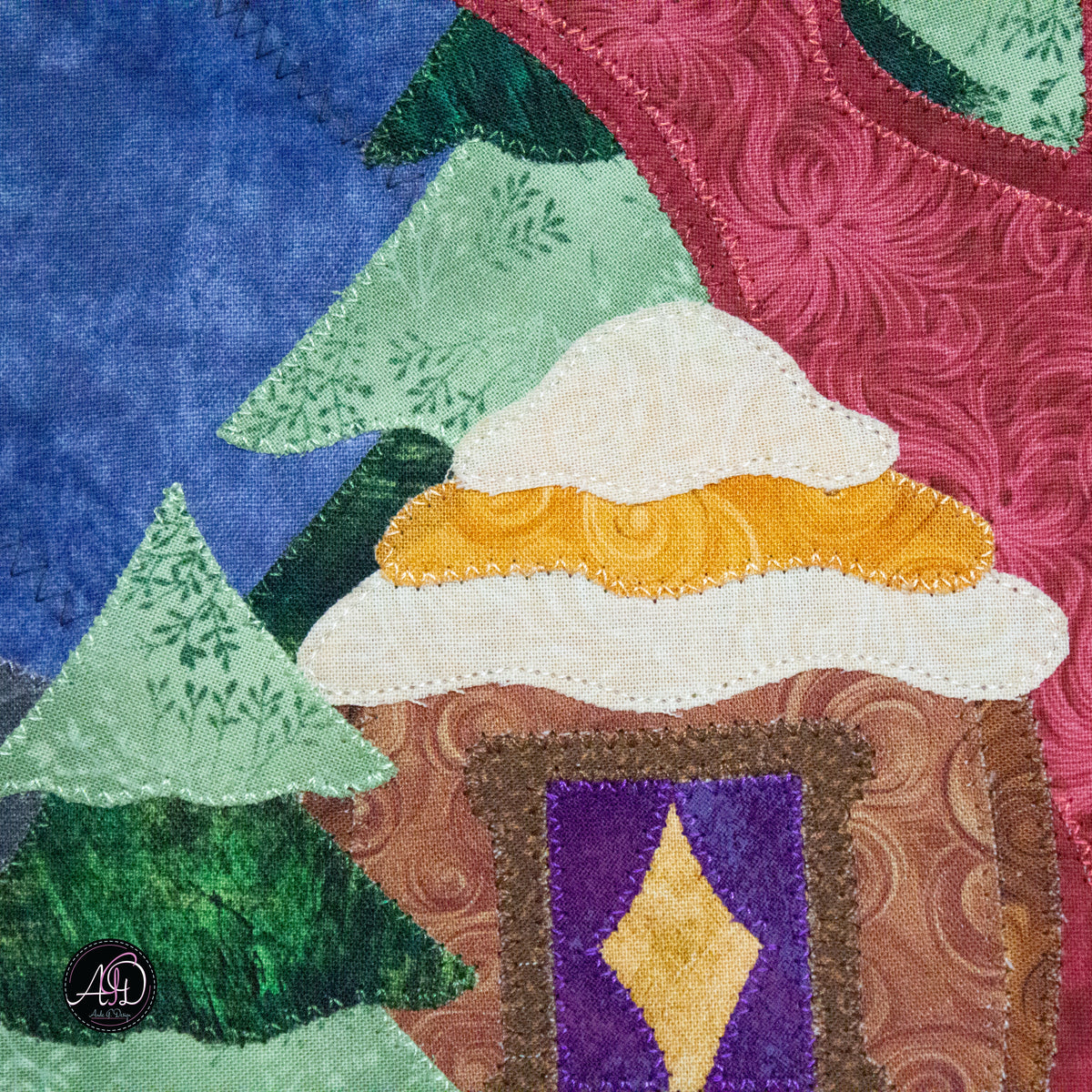 Autumn Treehouse Cottage Quilted Applique Wall Hanging