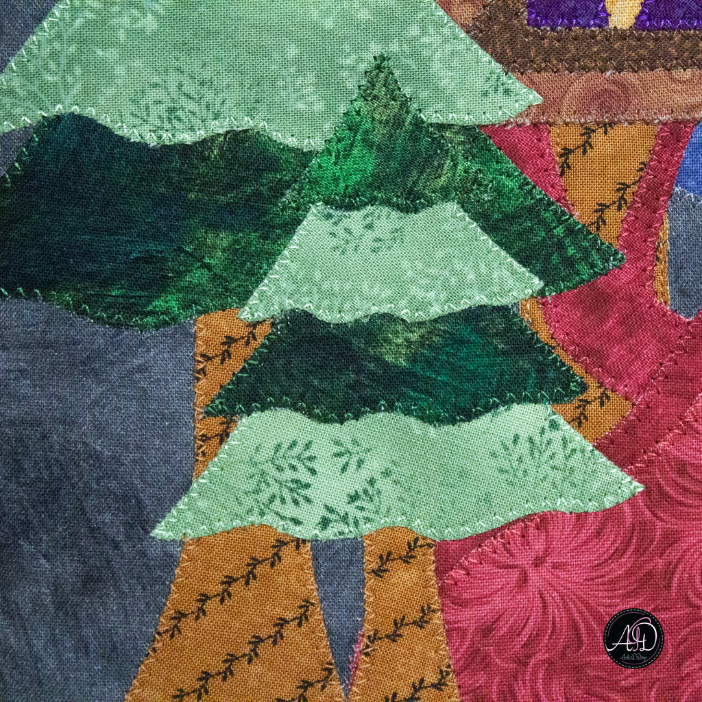 Autumn Treehouse Cottage Quilted Applique Wall Hanging
